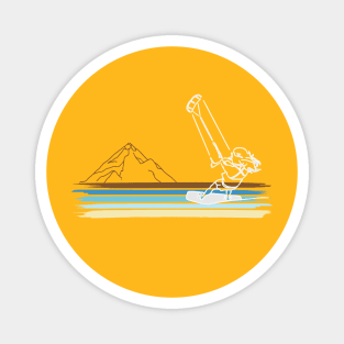 Kitesurfing Beach line art graphic with mountain background Magnet